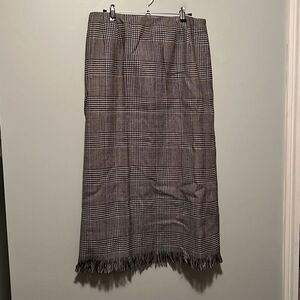 Vintage Harve Benard Women's Black White Wool Houndstooth Fringe Pencil Skirt